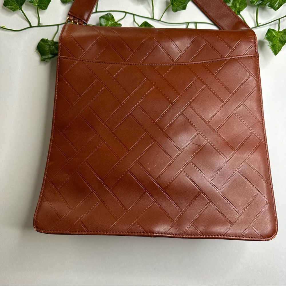 Fred Hayman Club 273 Cognac Brown Leather Tall Medium Shoulder Bag Purse - Picture 4 of 16